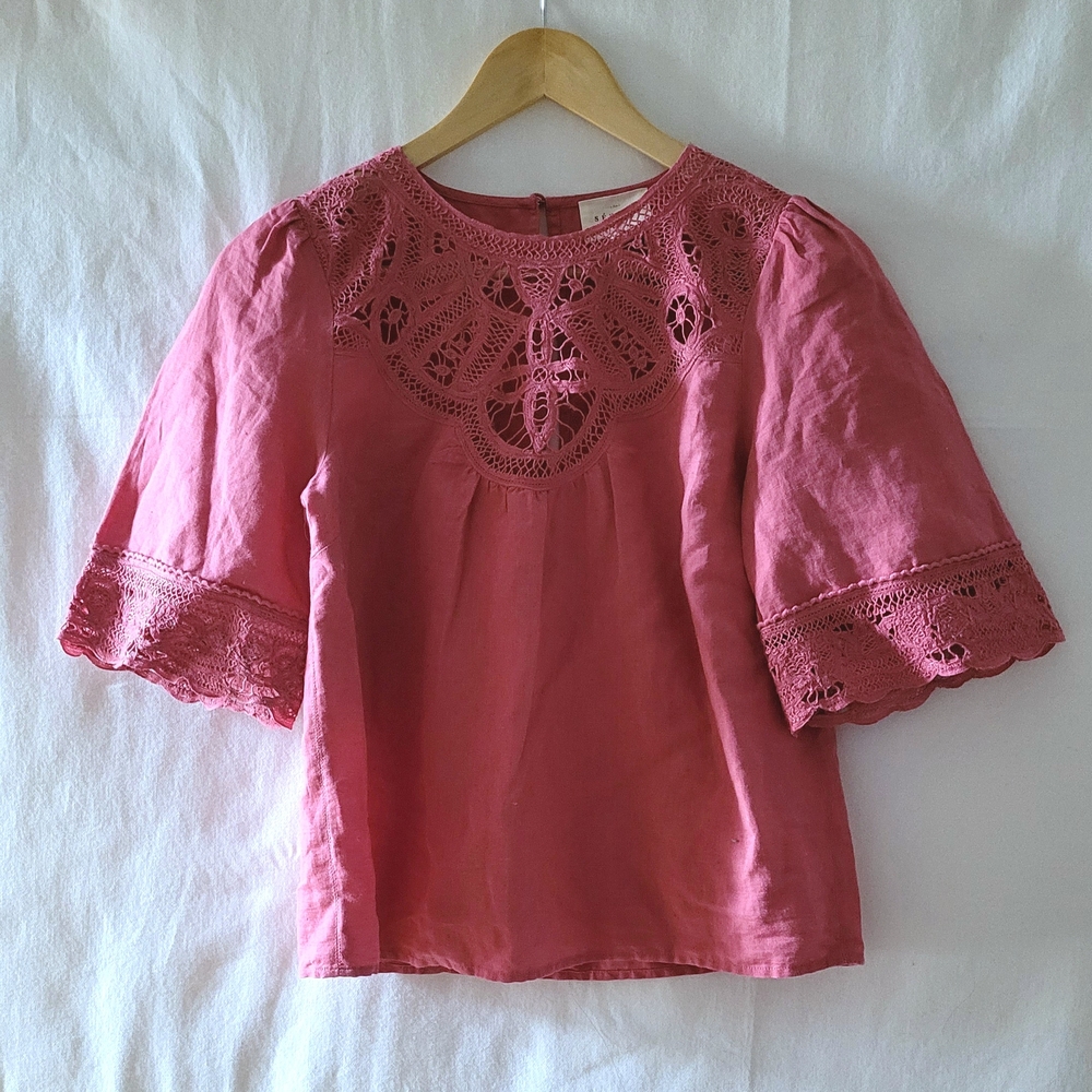Sezane Linen Blend blouse rose 34